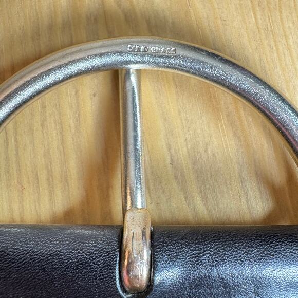 Eddie Bauer Women’s Belt Wide Woven Leather Black M/L Solid Brass Silver Tone - Picture 2 of 6